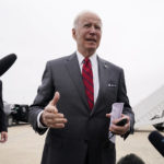 
              President Joe Biden speaks to the media before boarding Air Force One for a trip to Alabama to visit a Lockheed Martin plant, Tuesday, May 3, 2022, in Andrews Air Force Base, Md. (AP Photo/Evan Vucci)
            