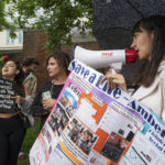 
              Christina Taft demonstrates in support of Amber Heard as supporters of actor Johnny Depp rally outside of Fairfax County Courthouse in Fairfax, Va., on Friday, May 27, 2022. A jury is scheduled to hear closing arguments in Johnny Depp's high-profile libel lawsuit against ex-wife Amber Heard.(AP Photo/Craig Hudson)
            