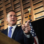 
              Ted Budd, Republican candidate for U.S. Senate, speaks during an election watch party on Tuesday, May 17, 2022, at WinMock at Kinderton in Bermuda Run, N.C. (Allison Lee Isley/The Winston-Salem Journal via AP)
            