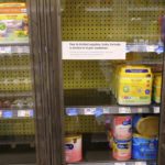 
              A due to limited supplies sign is shown on the baby formula shelf at a grocery store Tuesday, May 10, 2022, in Salt Lake City. Parents across much of the U.S. are scrambling to find baby formula after a combination of supply disruptions and safety recalls have swept many of the leading brands off store shelves. (AP Photo/Rick Bowmer)
            