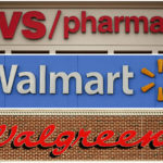 
              FILE - In this undated combination of photos shown are CVS, Walmart and Walgreens locations. A hearing will begin Tuesday, May 10, 2022, in federal court in Cleveland that will result in a judge determining how much CVSHealth, Walgreens Co. and Walmart Corp. should pay two northeast Ohio counties to help them abate the continuing opioid crisis. A jury in November 2021 concluded that the three pharmacy chains were responsible for damage wrought by the opioid epidemic in Lake and Trumbull counties.  (AP Photo/File)
            