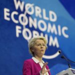
              Ursula von der Leyen, President of the European Commission speaks at the World Economic Forum in Davos, Switzerland, Tuesday, May 24, 2022. The annual meeting of the World Economic Forum is taking place in Davos from May 22 until May 26, 2022. (AP Photo/Markus Schreiber)
            