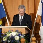 
              Finland's President Sauli Niinisto delivers a speach at the parliament Riksdagen in Stockholm Tuesday 17 May. Finland's President Sauli Niinistö and his wife Jenni Haukio are paying a two day long State Visit to Sweden at the invitation of His Majesty The King Carl Gustaf. (Anders Wiklund/TT News Agency via AP)
            