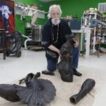 
              Sculptor Gary Henson, who made the Marjorie Tallchief statue that was stolen from the Tulsa Historical Society and cutup for scrap metal, shows the parts which he will reassemble at the Boys and Girls Club in Chelsea, Okla., on Monday, May 9, 2022. (Stephen Pingry/Tulsa World via AP)
            