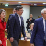 
              Ukraine's foreign minister Dmytro Kuleba, center, Canada's foreign minister Melanie Joly, left, and European Union foreign policy chief Josep Borrell arrive at a meeting of EU foreign ministers at the European Council building in Brussels, Monday, May 16, 2022. European Union foreign ministers on Monday will discuss current affairs and have an exchange of views on the Russian aggression against Ukraine and the Global Gateway. (Stephanie Lecocq/Pool Photo via AP)
            