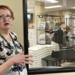 
              Clackamas County Elections Clerk Sherry Hall speaks at the office on Thursday, May 19, 2022, Oregon City, Ore. Ballots with blurry barcodes that can't be read by vote-counting machines will delay election results by weeks in a key U.S. House race in Oregon's primary. Hall said the problem first came to light May 3, when elections workers put the first ballots returned in the vote-by-mail state through the vote-counting machine. (AP Photo/Gillian Flaccus)
            