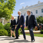 
              President Joe Biden departs with Swedish Prime Minister Magdalena Andersson, left, and Finnish President Sauli Niinisto, right, after speaking in the Rose Garden at the White House in Washington, Thursday, May 19, 2022. (AP Photo/Andrew Harnik)
            