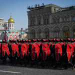 
              Russian cossacks march ahead the dress rehearsal for the Victory Day military parade in Moscow, Russia, Saturday, May 7, 2022. The parade will take place in Sevastopol on May 9 to celebrate 77 years of the victory in WWII. (AP Photo/Alexander Zemlianichenko)
            