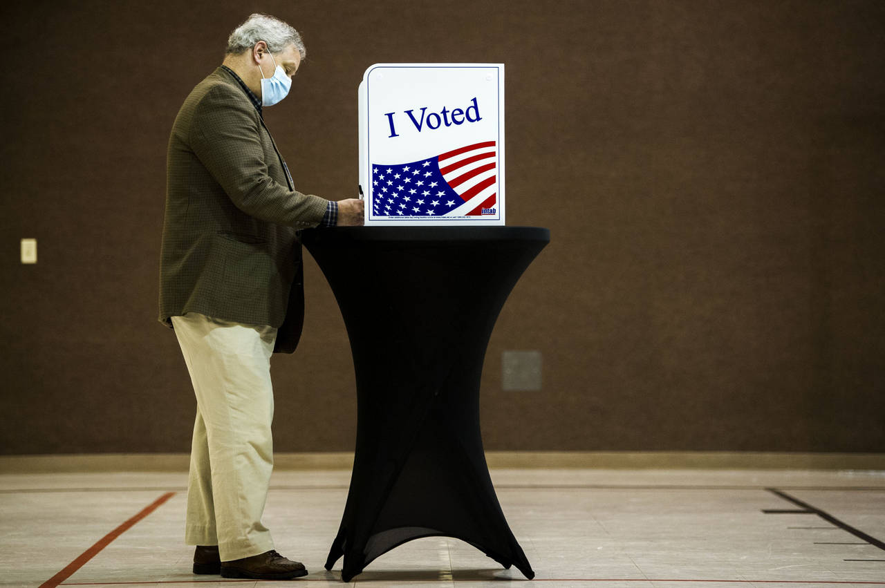 W.J. Monagle votes in the Arkansas primary election at Saint Mark's Baptist church in Little Rock, ...