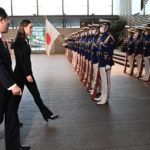 
              Finland Prime Minister Sanna Marin, second right, and Japan Prime Minister Fumio Kishida, left, attend a honor guard ceremony prior their bilateral meeting on Wednesday 11, 2022, at the Prime Minister's office in Tokyo. (David Mareuil/Pool Photo via AP)
            