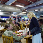
              First lady Jill Biden meets U.S. troops during a visit to the Mihail Kogalniceanu Air Base in Romania, Friday, May 6, 2022. (AP Photo/Susan Walsh, Pool)
            