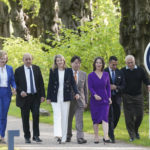 
              From left, Victoria Nuland, Under Secretary of State and Political Director at the U.S. Department of State, Elizabeth Truss, Foreign Minister of the United Kingdom, Jean-Yves Le Drian, Foreign Minister of France, Melanie Joly, Foreign Minister of Canada, Hayashi Yoshimasa, Foreign Minister of Japan, Annalena Baerbock, Luigi Di Maio, Foreign Minister of Italy, and Josep Borrell, High Representative of the EU for Foreign Affairs and Security Policy, walk at the summit of foreign ministers of the G7 group of leading democratic economic powers, in Weissenhäuser Strand, Thursday, May 12, 2022. The meeting under German presidency will be chaired by Foreign Minister. In addition to the USA and Germany, the G7 also includes Great Britain, France, Italy, Canada and Japan. (Marcus Brandt/pool photo via AP)
            