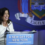 
              New York Gov. Kathy Hochul speaks during her primary election night party, Tuesday, June 28, 2022, in New York. (AP Photo/Mary Altaffer)
            