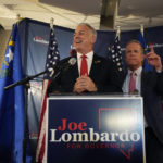 
              Clark County Sheriff and Republican candidate for Nevada governor Joe Lombardo speaks at an election night party Tuesday, June 14, 2022, in Las Vegas. (AP Photo/John Locher)
            