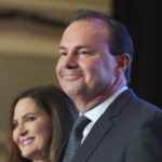 
              Utah U.S. Sen. Mike Lee, with his wife Sharon Lee, talks to supporters during an Utah Republican election night party on Tuesday, June 28, 2022, in South Jordan, Utah. (AP Photo/George Frey)
            