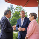 
              Charles Michel, EU Council President, center, talks with Kristalina Georgieva Managing Director of the International Monetary Fund (IMF), and Tedros Adhanom Ghebreyesus, Director General of the World Health Organization (WHO), left, during the G7 leaders summit at Castle Elmau in Kruen, near Garmisch-Partenkirchen, Germany, on Monday, June 27, 2022. The Group of Seven leading economic powers are meeting in Germany for their annual gathering Sunday through Tuesday. (Michael Kappeler/Pool via AP)
            