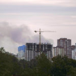 
              Smoke rises after Russian missile strikes in Kyiv, Ukraine, Sunday, June 5, 2022. (AP Photo/Natacha Pisarenko)
            