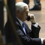 
              In this image from video released by the House Select Committee, Vice President Mike Pence talks on a phone from his secure evacuation location on Jan. 6 that is displayed as House select committee investigating the Jan. 6 attack on the U.S. Capitol holds a hearing Thursday, June 16, 2022, on Capitol Hill in Washington. (House Select Committee via AP)
            