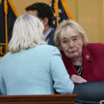 
              Vic Chair Rep. Liz Cheney, R-Wyo., talks with Rep. Zoe Lofgren, D-Calif., as the House select committee investigating the Jan. 6 attack on the U.S. Capitol continues to reveal its findings of a year-long investigation, at the Capitol in Washington, Monday, June 13, 2022. (AP Photo/Susan Walsh)
            