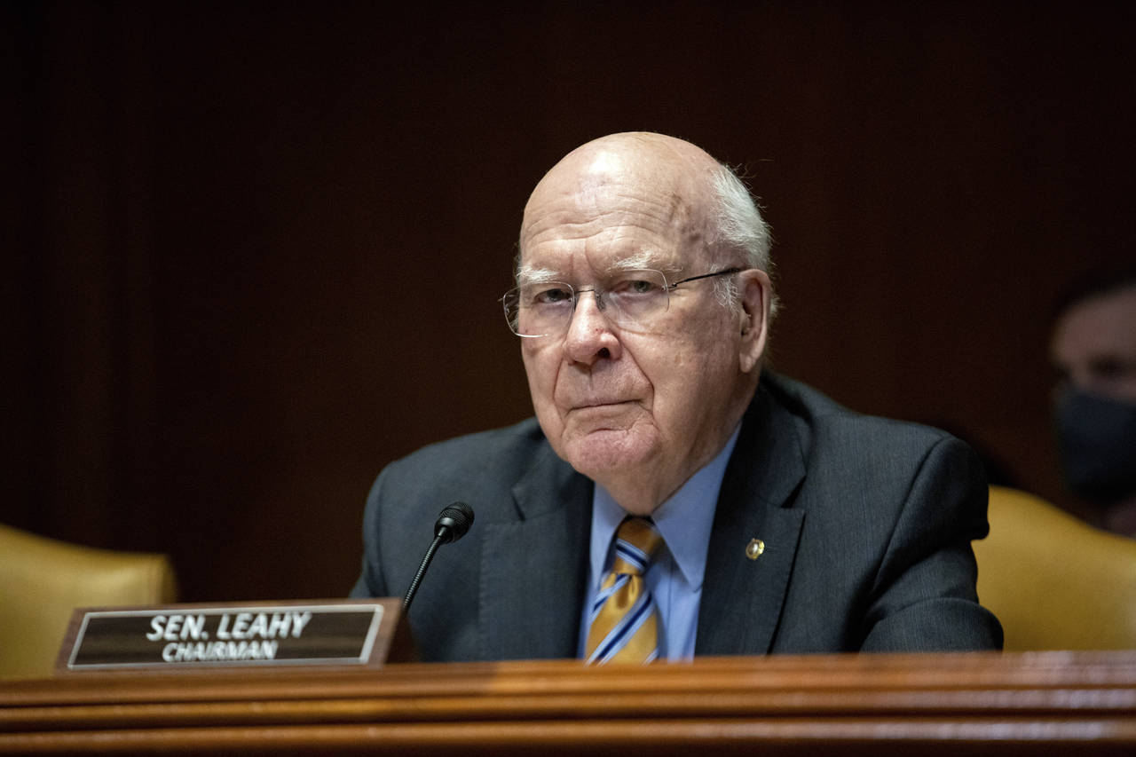 FILE - Sen. Patrick Leahy, D-Vt., listens as Chairman of the Joint Chiefs of Staff Gen. Mark Milley...