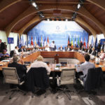 
              A general view of a G7 leaders meeting with outreach guests as part of the working session of the G7 leaders summit at Castle Elmau in Kruen, near Garmisch-Partenkirchen, Germany, on Monday, June 27, 2022. The Group of Seven leading economic powers are meeting in Germany for their annual gathering Sunday through Tuesday. (Lukas Barth/Pool Photo via AP)
            