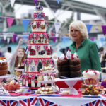 
              Camilla, Duchess of Cornwall, as Patron of the Big Lunch, arrives for the Big Jubilee Lunch with tables set up on the pitch at The Oval cricket ground, on the last of four days of celebrations to mark Queen Elizabeth II's Platinum Jubilee, in London, Sunday, June 5, 2022. (Stefan Rousseau/PA via AP)
            