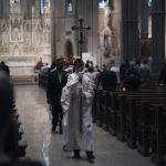 
              Sunday Mass is held at St. Paul Catholic Cathedral in Pittsburgh on June 26, 2022. During the service, the Very Rev. Kris Stubna gave a homily focused on the Supreme Court's decision to overturn the nearly 50-year-old Roe v. Wade ruling, which he said was the result of prayers and efforts of many Catholics and others. (AP Photo/Jessie Wardarski)
            