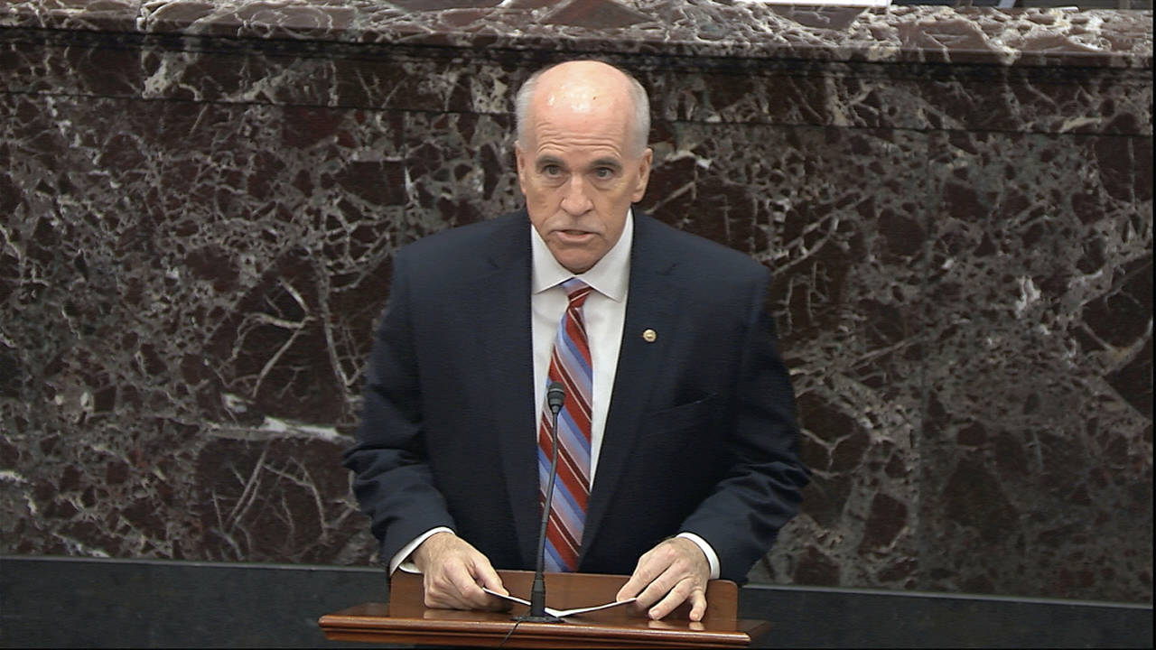 FILE - In this image from video, Senate Sergeant-at-Arms Michael Stenger delivers the proclamation ...