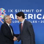 
              Canada Prime Minister Justin Trudeau, right, meets with President of Argentina Alberto Fernandez, left, at the Summit of the Americas in Los Angeles, Calif., on Thursday, June 9, 2022. (Sean Kilpatrick/The Canadian Press via AP)
            