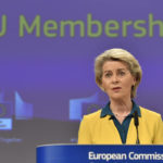 
              European Commission President Ursula von der Leyen speaks during a media conference after a meeting of the College of Commissioners at EU headquarters in Brussels, Friday, June 17, 2022. Ukraine's request to join the European Union may advance Friday with a recommendation from the EU's executive arm that the war-torn country deserves to become a candidate for membership in the 27-nation bloc. (AP Photo/Geert Vanden Wijngaert)
            