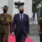 
              Australian Prime Minister Anthony Albanese leaves a wreath laying ceremony at Kalibata Heroes Cemetery in Jakarta, Indonesia, Monday, June 6, 2022. (AP Photo/Achmad Ibrahim)
            
