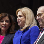 
              Rep. Carolyn Maloney, D-N.Y., center, and Rep. Jerry Nadler, D-N.Y., right, join New York Gov. Kathy Hochul during a ceremony to sign a legislative package to protect abortion rights in New York, Monday, June 13, 2022. New York has expanded legal protections for people seeking and providing abortions in the state under legislation signed by Gov. Hochul on Monday. (AP Photo/Mary Altaffer)
            