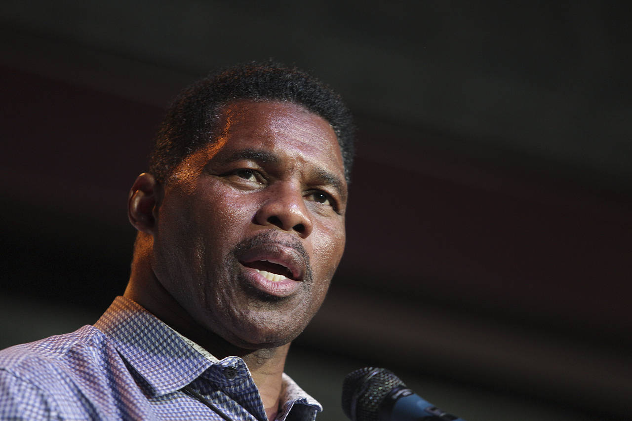 FILE - Herschel Walker, GOP candidate for the US Senate for Georgia, speaks at a primary watch part...