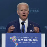 
              President Joe Biden speaks during the opening plenary session of the Summit of the Americas, Thursday, June 9, 2022, in Los Angeles. (AP Photo/Evan Vucci)
            