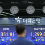 
              A currency trader walks by the screens showing the Korea Composite Stock Price Index (KOSPI), left, and the foreign exchange rate between U.S. dollar and South Korean won at a foreign exchange dealing room in Seoul, South Korea, Thursday, June 23, 2022. Asian stock markets were mixed Thursday after Wall Street edged lower amid fears that higher interest rates will chill global economic growth. (AP Photo/Lee Jin-man)
            