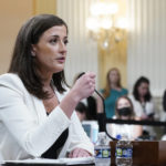 
              Cassidy Hutchinson, former aide to Trump White House chief of staff Mark Meadows, testifies as the House select committee investigating the Jan. 6 attack on the U.S. Capitol holds a hearing at the Capitol in Washington, Tuesday, June 28, 2022. (AP Photo/J. Scott Applewhite)
            