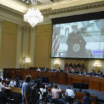 
              A image of former President Donald Trump is displayed as Cassidy Hutchinson, former aide to Trump White House chief of staff Mark Meadows, testifies as the House select committee investigating the Jan. 6 attack on the U.S. Capitol holds a hearing at the Capitol in Washington, Tuesday, June 28, 2022. (Photo by Anna Moneymaker/Getty Images)
            