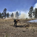 
              This photo provided by the Rincon Valley Fire District show crews working a wildfire on the outskirts of Flagstaff, Ariz., on Tuesday, June 14, 2022. Rain in the forecast later this week could help firefighters battling the blaze. (Rincon Valley Fire District via AP)
            