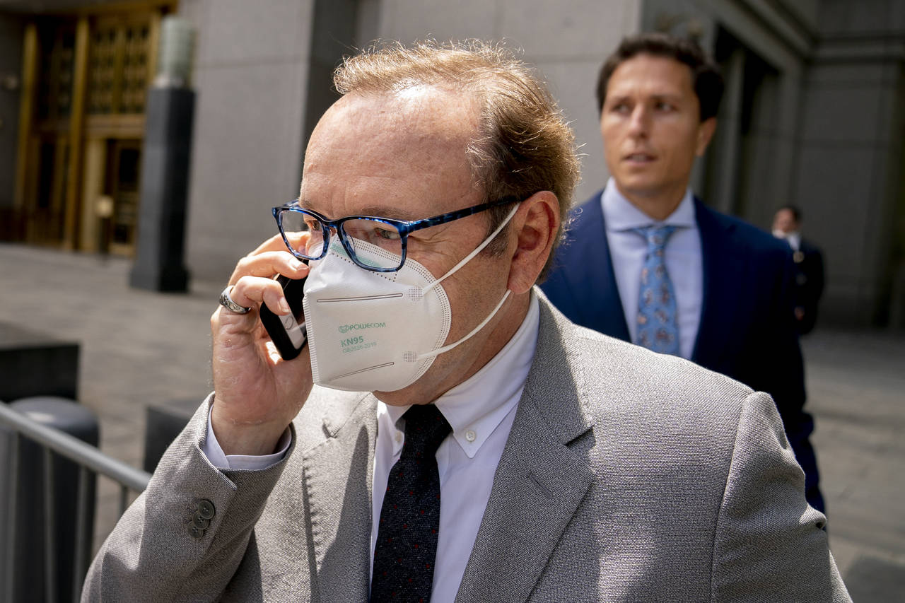 FILE - Actor Kevin Spacey leaves court after testifying in a civil lawsuit, Thursday, May 26, 2022,...