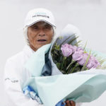 
              Japanese Kenichi Horie gets celebrated at a yacht harbor in Nishinomiya, western Japan, Sunday, June 5, 2022, after he completed his solo nonstop voyage across the Pacific Saturday. Horie’s return to Japan, after leaving San Francisco in March, made him the world’s oldest person to complete a solo, nonstop crossing of the Pacific, according to his sponsors. (Ichiro Sakano/Kyodo News via AP)
            