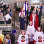 
              Norway's Crown Princess Mette-Marit, center, and Rev. Olav Fykse Tveit, center right, leave after a service in Oslo Cathedral, Oslo, Sunday June 26, 2022, after an attack in Oslo on Saturday. A gunman opened fire in Oslo’s nightlife district early Saturday, killing two people and leaving more than 20 wounded in what the Norwegian security service called an "Islamist terror act" during the capital’s annual LGBTQ Pride festival. (Javad Parsa/NTB via AP)
            
