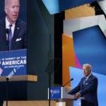 
              President Joe Biden speaks during the opening plenary session of the Summit of the Americas, Thursday, June 9, 2022, in Los Angeles. (AP Photo/Evan Vucci)
            