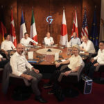 
              Group of Seven leaders gather for a dinner event at Castle Elmau in Kruen, near Garmisch-Partenkirchen, Germany, on Sunday, June 26, 2022. The Group of Seven leading economic powers are meeting in Germany for their annual gathering Sunday through Tuesday. Leaders clockwise from front left, European Council President Charles Michel, Italy's Prime Minister Mario Draghi, Canada's Prime Minister Justin Trudeau, French President Emmanuel Macron, German Chancellor Olaf Scholz, U.S. President Joe Biden, British Prime Minister Boris Johnson, Japan's Prime Minister Fumio Kishida and European Commission President Ursula von der Leyen. (AP Photo/Markus Schreiber, Pool)
            