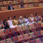 
              First lady Jill Biden, center, and spouses of heads of state applaud a musical performance by Youth Orchestra Los Angeles at The Walt Disney Concert Hall during a spouses luncheon at the Summit of the Americas, Friday, June 10, 2022, in Los Angeles. (AP Photo/Michael Owen Baker)
            