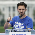 
              Parkland survivor and activist David Hogg speaks to the crowd during in the second March for Our Lives rally in support of gun control on Saturday, June 11, 2022, in Washington. The rally is a successor to the 2018 march organized by student protestors after the 2018 mass shooting at Marjory Stoneman Douglas High School in Parkland, Fla. (AP Photo/Manuel Balce Ceneta)
            