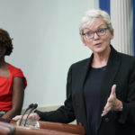
              Energy Secretary Jennifer Granholm speaks during the daily briefing at the White House in Washington, Wednesday, June 22, 2022, as White House press secretary Karine Jean-Pierre listens at right. (AP Photo/Susan Walsh)
            