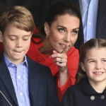 
              Britain's Kate, Duchess of Cambridge, Prince George and Princess Charlotte during their visit to Cardiff Castle to meet performers and crew involved in the special Platinum Jubilee Celebration Concert taking place in the castle grounds later in the afternoon, Saturday June 4, 2022, on the third of four days of celebrations to mark the Platinum Jubilee. The events over a long holiday weekend in the U.K. are meant to celebrate the monarch’s 70 years of service. (Ashley Crowden/PA via AP)
            