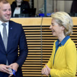 
              European Commission President Ursula von der Leyen, right, speaks with European Commissioner for Environment and Oceans Virginijus Sinkevicius during a meeting of the College of Commissioners at EU headquarters in Brussels, Friday, June 17, 2022. Ukraine's request to join the European Union may advance Friday with a recommendation from the EU's executive arm that the war-torn country deserves to become a candidate for membership in the 27-nation bloc. (AP Photo/Geert Vanden Wijngaert)
            