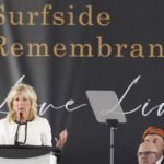 
              First lady Jill Biden speaks during a remembrance event at the site of the Champlain Towers South building collapse, Friday, June 24, 2022, in Surfside, Fla. Friday marks the anniversary of the oceanfront condo building collapse that killed 98 people in Surfside, Florida. The 12-story tower came down with a thunderous roar and left a giant pile of rubble in one of the deadliest collapses in U.S. history. (AP Photo/Wilfredo Lee)
            