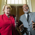 
              House select committee investigating the Jan. 6 attack on the U.S. Capitol Chairman Bennie Thompson, D-Miss., right, joined by Rep. Zoe Lofgren, D-Calif., left, speaks to reporters as they leave the hearing room on Capitol Hill in Washington, Monday, June 13, 2022. (AP Photo/Manuel Balce Ceneta)
            